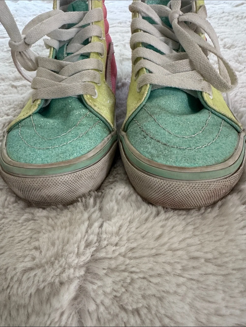 Vans Kids Glitter High-Top Sneakers - Mint Green, Yellow & Pink Accents